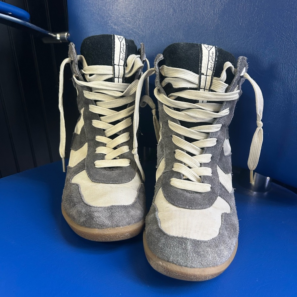 Sam Edelman Suede High-Top Sneakers - Gray and White